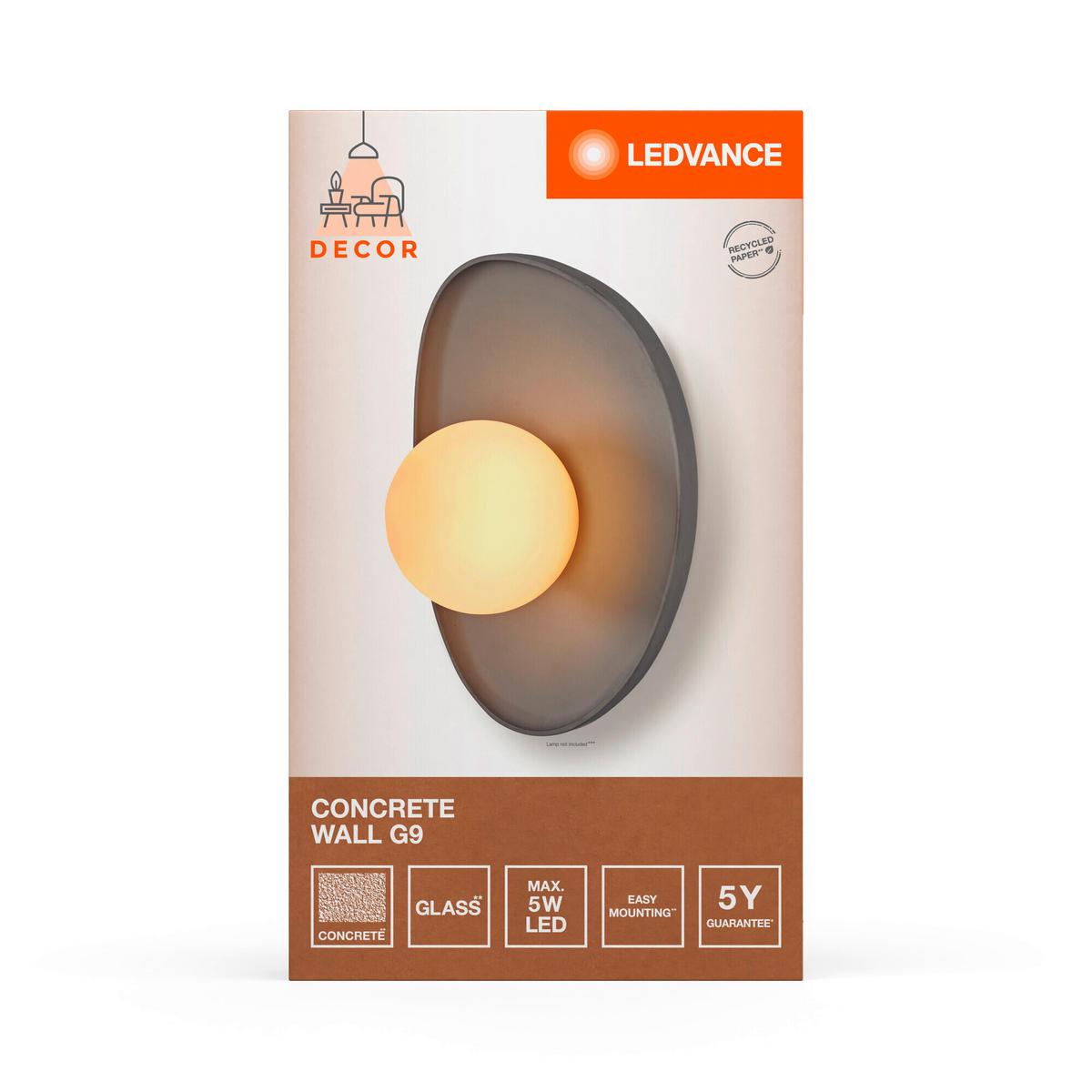 WANDLEUCHTE 20/13,5/26 cm   - Grau, Natur, Glas/Stein (20/13,5/26cm) - Ledvance