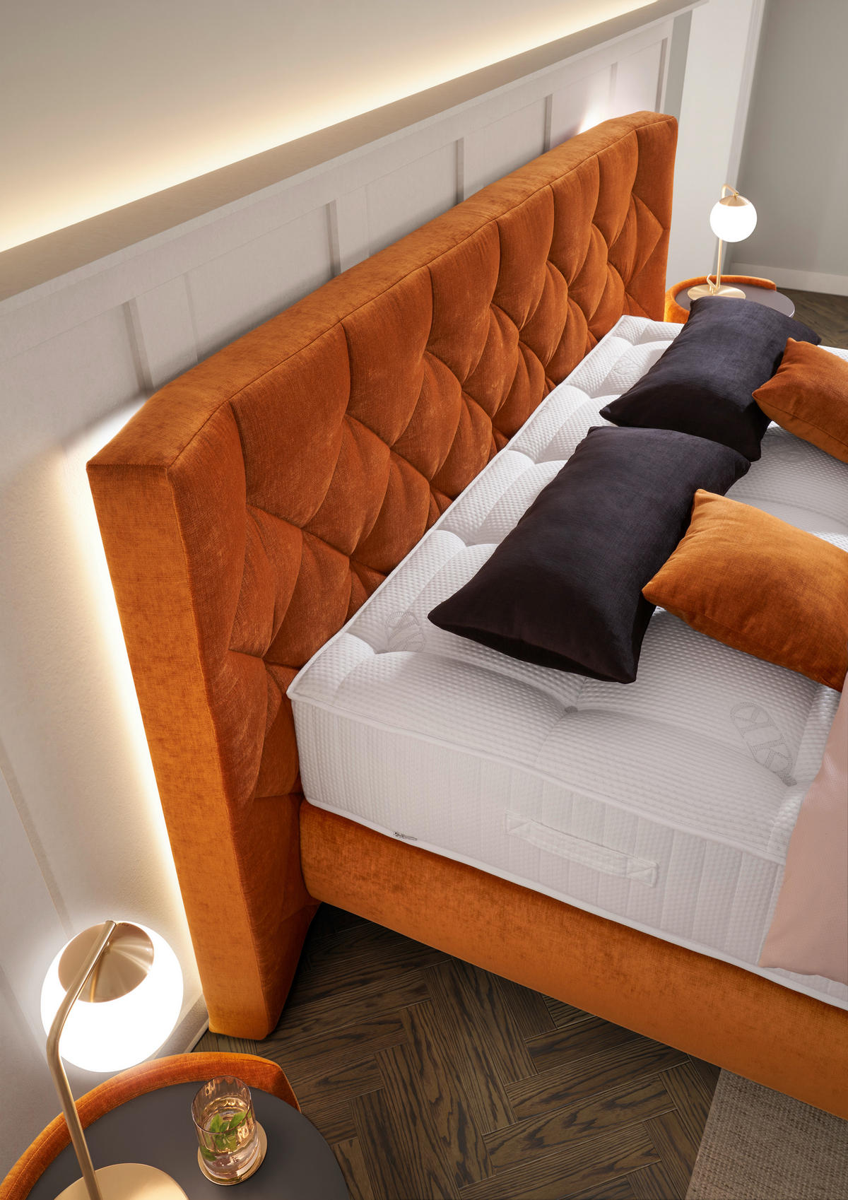 BOXSPRINGBETT 180/200 cm,  in Rostfarben, Matratzen, unterschiedliche Matratzenhärtegrade je Bettseite, H2 + H3 = mittel + fest  - Rostfarben/Schwarz, Design, Kunststoff/Textil (180/200cm) - Dieter Knoll