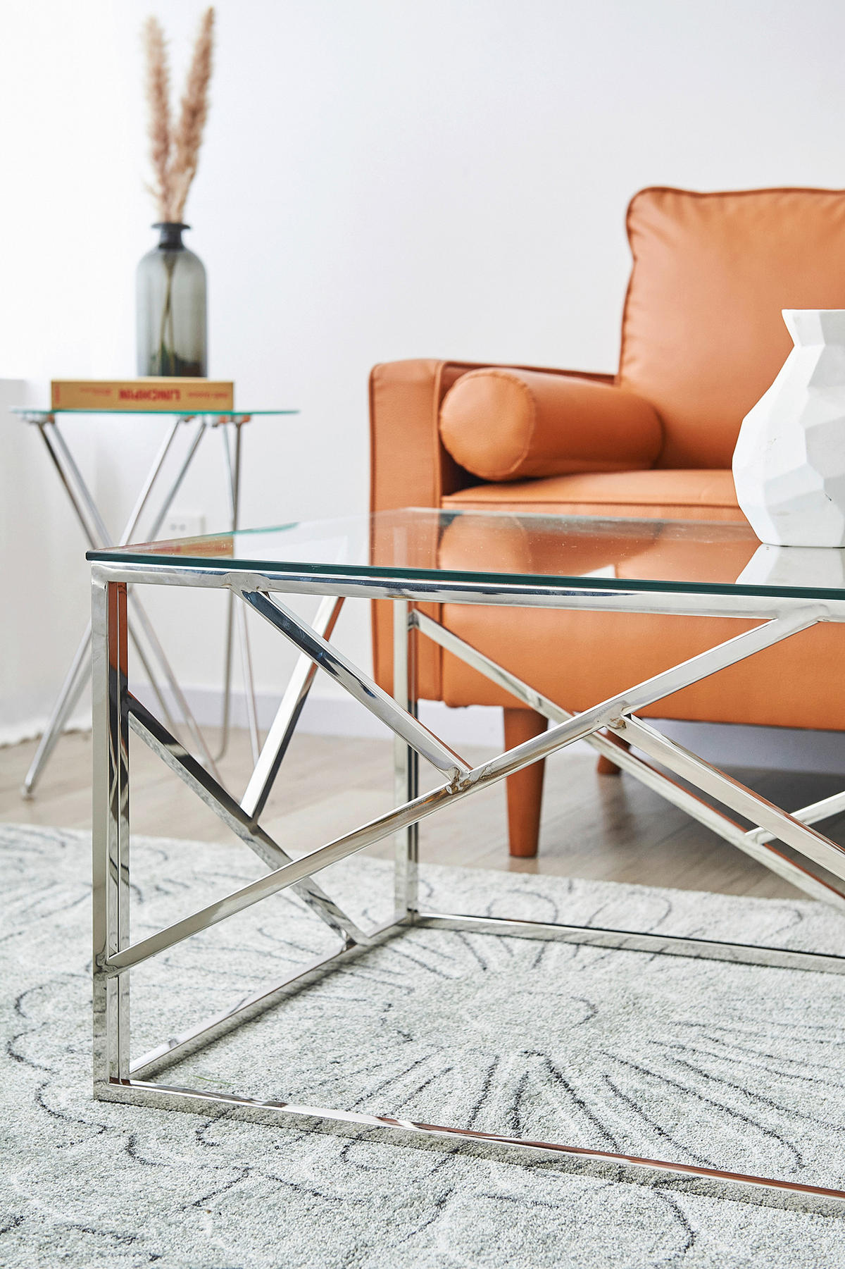 KONFERENČNÝ STOLÍK, číra, strieborná, kov, sklo, 120/60/45 cm - číra/strieborná, Design, kov/sklo (120/60/45cm) - Livetastic