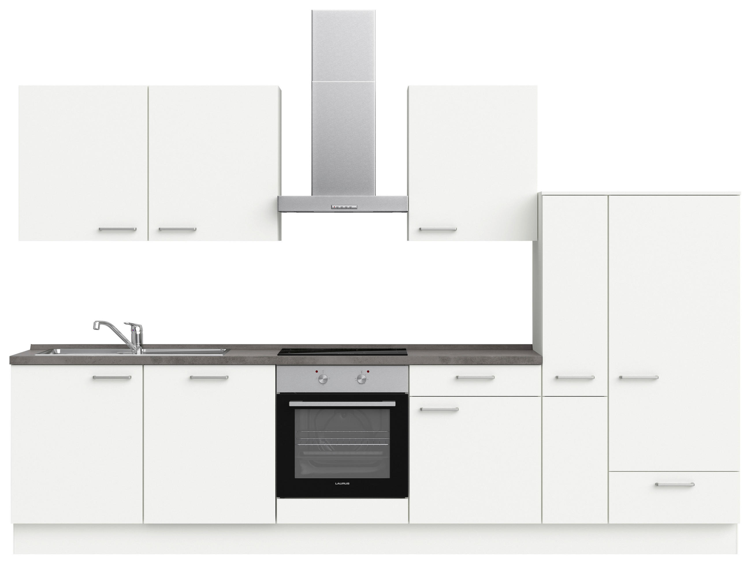 KÜCHENLEERBLOCK 330 cm   in Weiß, Schieferfarben  - Schieferfarben/Edelstahlfarben, MODERN, Holzwerkstoff/Metall (330cm) - Nobilia