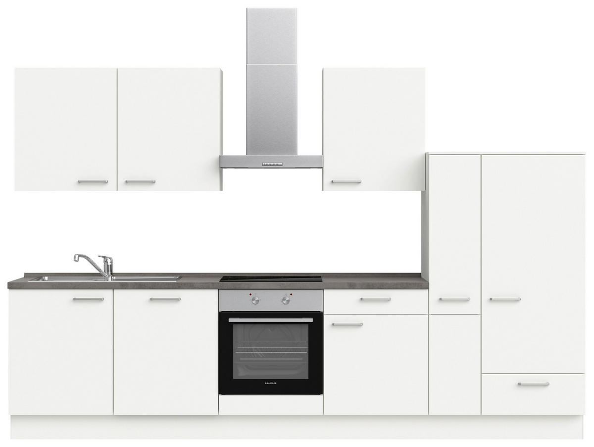 KÜCHENLEERBLOCK 330 cm   in Weiß, Schieferfarben  - Schieferfarben/Edelstahlfarben, MODERN, Holzwerkstoff/Metall (330cm) - Nobilia