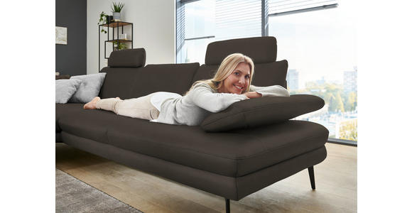 ECKSOFA in Echtleder Graubraun 180/310 cm - Graubraun/Schwarz, Design, Leder/Metall (180/310cm) - Dieter Knoll