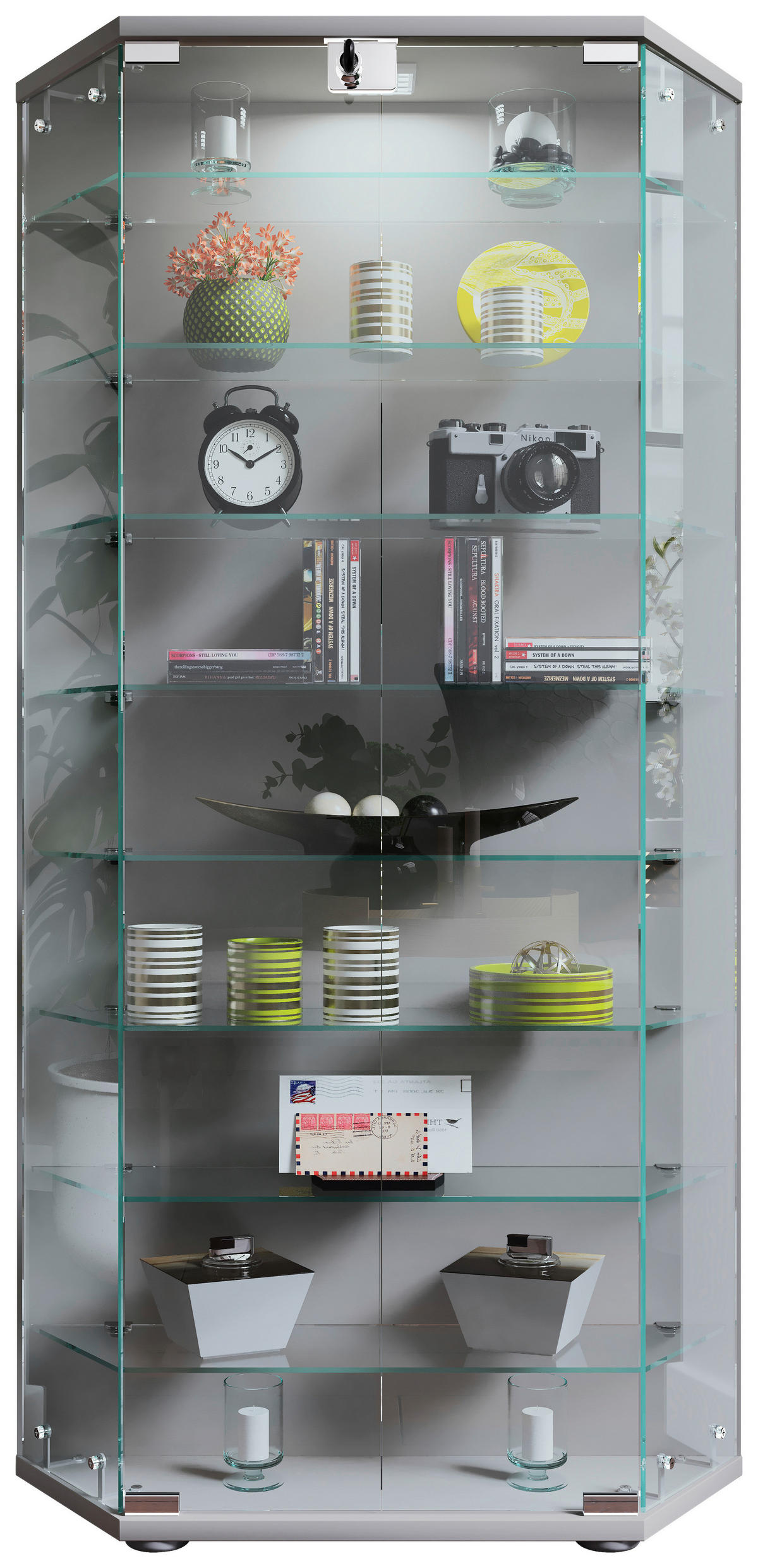 VITRINE Cenila in Silberfarben  - Transparent/Silberfarben, Design, Glas/Holzwerkstoff (83/114/17cm) - MID.YOU
