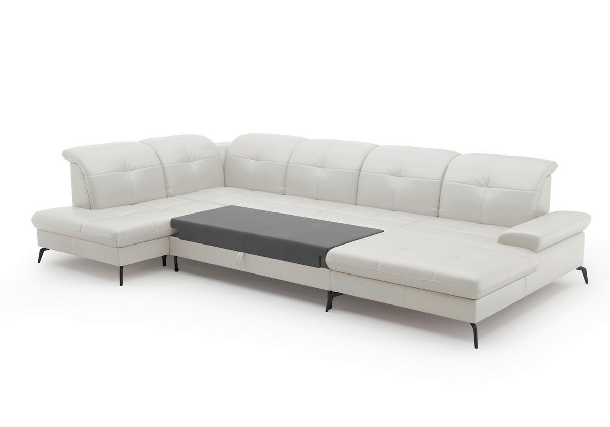 WOHNLANDSCHAFT in Vliesstoff Kombination Echtleder/Stoff Weiss  - Weiss/Schwarz, Konventionell, Leder/Textil (231/357/185cm) - Sit & More