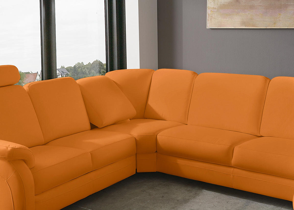 WOHNLANDSCHAFT Echtleder Currygelb  - Currygelb/Alufarben, Konventionell, Leder/Metall (239/329/165cm) - Beldomo Premium