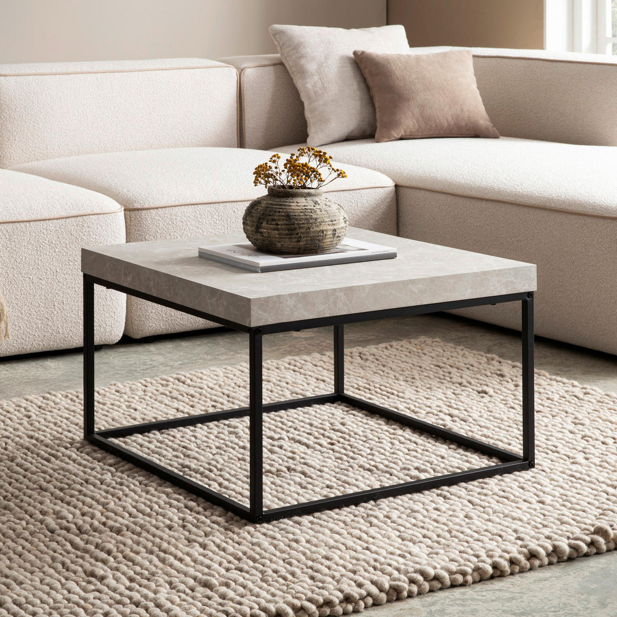 COUCHTISCH in Holzwerkstoff 60/60/38 cm  - Sandfarben/Schwarz, Design, Holzwerkstoff/Metall (60/60/38cm) - Livetastic