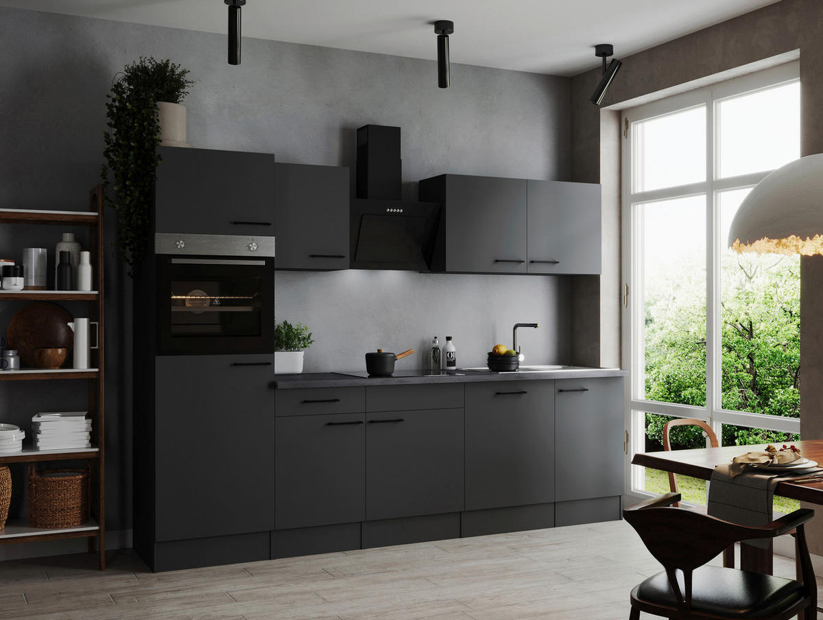 KÜCHENBLOCK 280 cm   in Dunkelgrau  - Dunkelgrau/Schwarz, Design, Holzwerkstoff/Metall (280cm) - Respekta