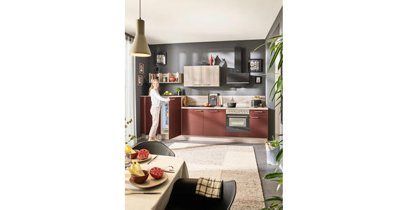 KÜCHENLEERBLOCK 345 cm in Naturfarben, Rot - Edelstahlfarben/Rot, Design, Holzwerkstoff/Metall (345cm) - Xora