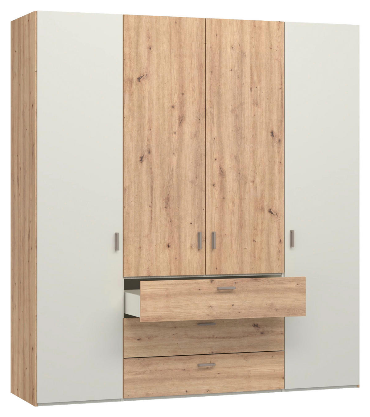KLEIDERSCHRANK 203/220/59 cm,  in Creme, Weiß, Eiche Artisan, 4-türig  - Hellbraun/Creme, Design, Holzwerkstoff/Metall (203/220/59cm) - Jutzler
