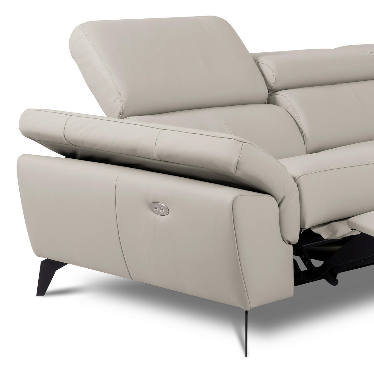ECKSOFA SONO in Lederlook Echtleder Platinfarben Armteilverstellung, Kopfteilverstellung  252/179 cm  - Platinfarben/Schwarz, Design, Leder/Textil (252/179cm) - Livetastic