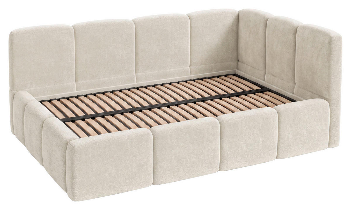 POLSTERBETT 140/200 cm,  in Beige, Lattenrost, Bettkasten,  - Beige/Schwarz, Design, Holz/Textil (140/200cm) - Chameo
