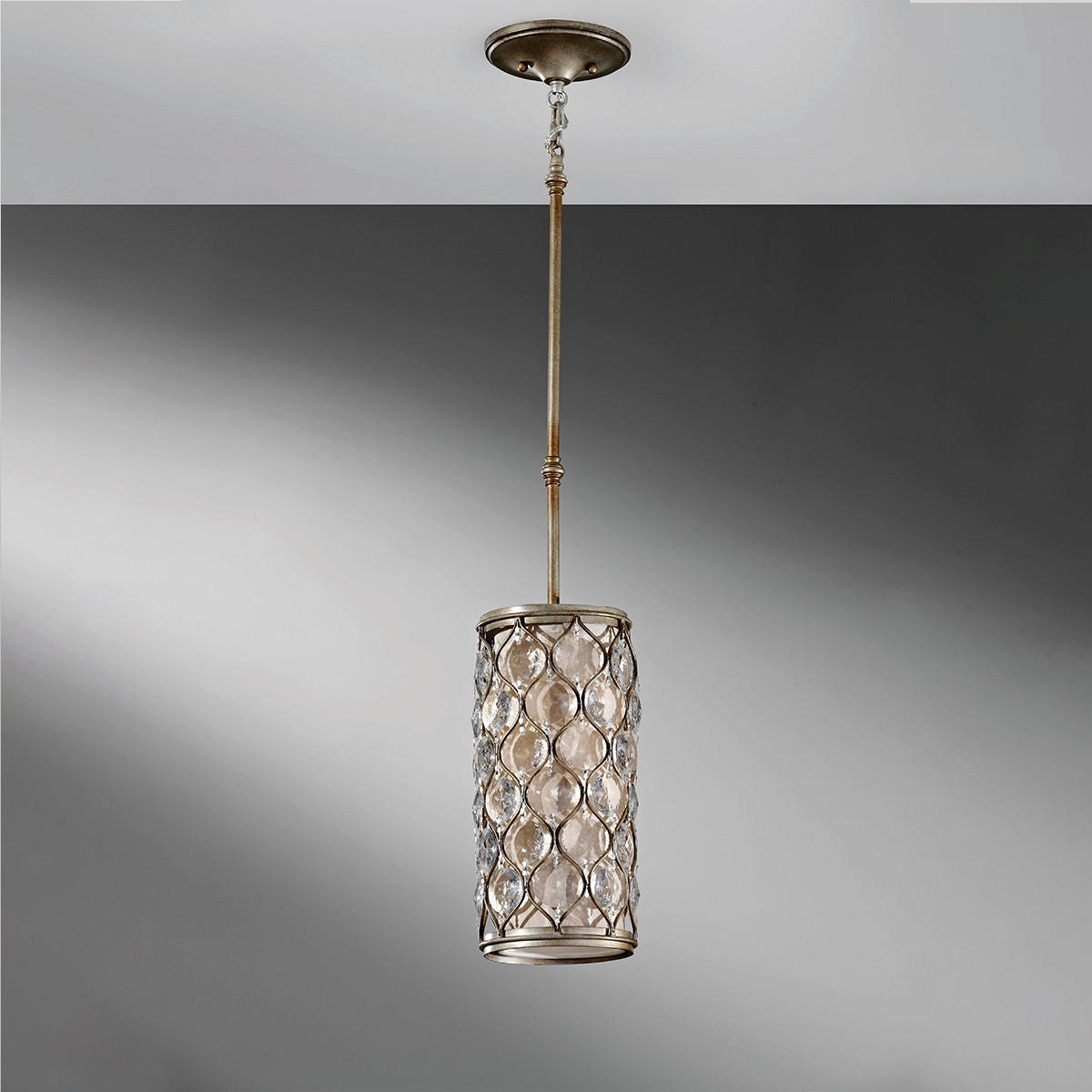 HÄNGELEUCHTE 17.1/50.5 cm    - Silberfarben, Konventionell, Glas/Textil (17.1/50.5cm) - Elstead Lighting