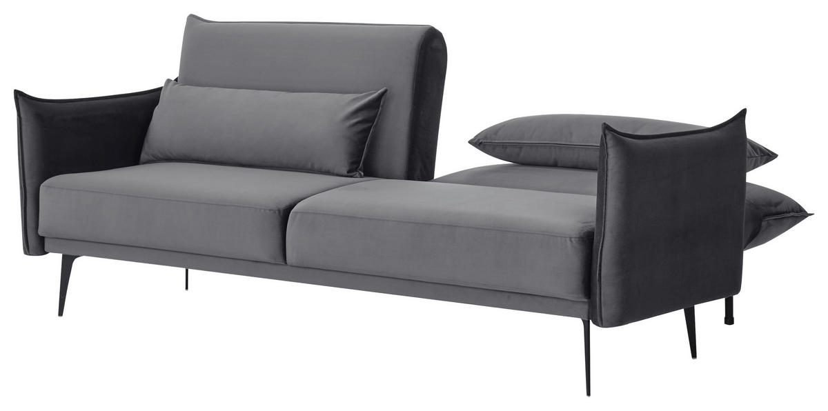 SCHLAFSOFA in Samt Dunkelgrau  - Dunkelgrau, Design, Textil/Metall (207/88/86cm) - Stylife