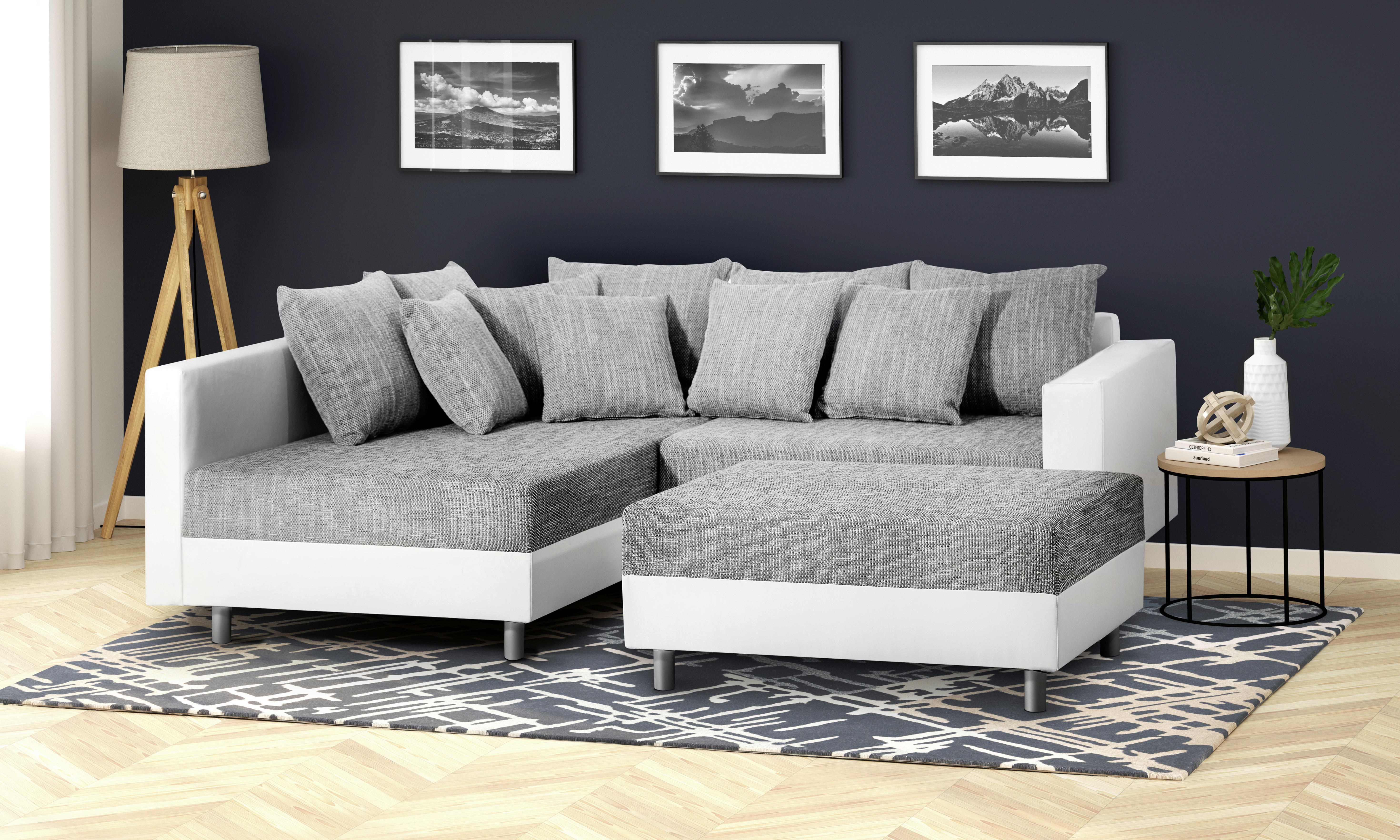 KUTNA GARNITURA tekstil  siva   - bijela/siva, Design, tekstil/plastika (185/215cm) - Livetastic