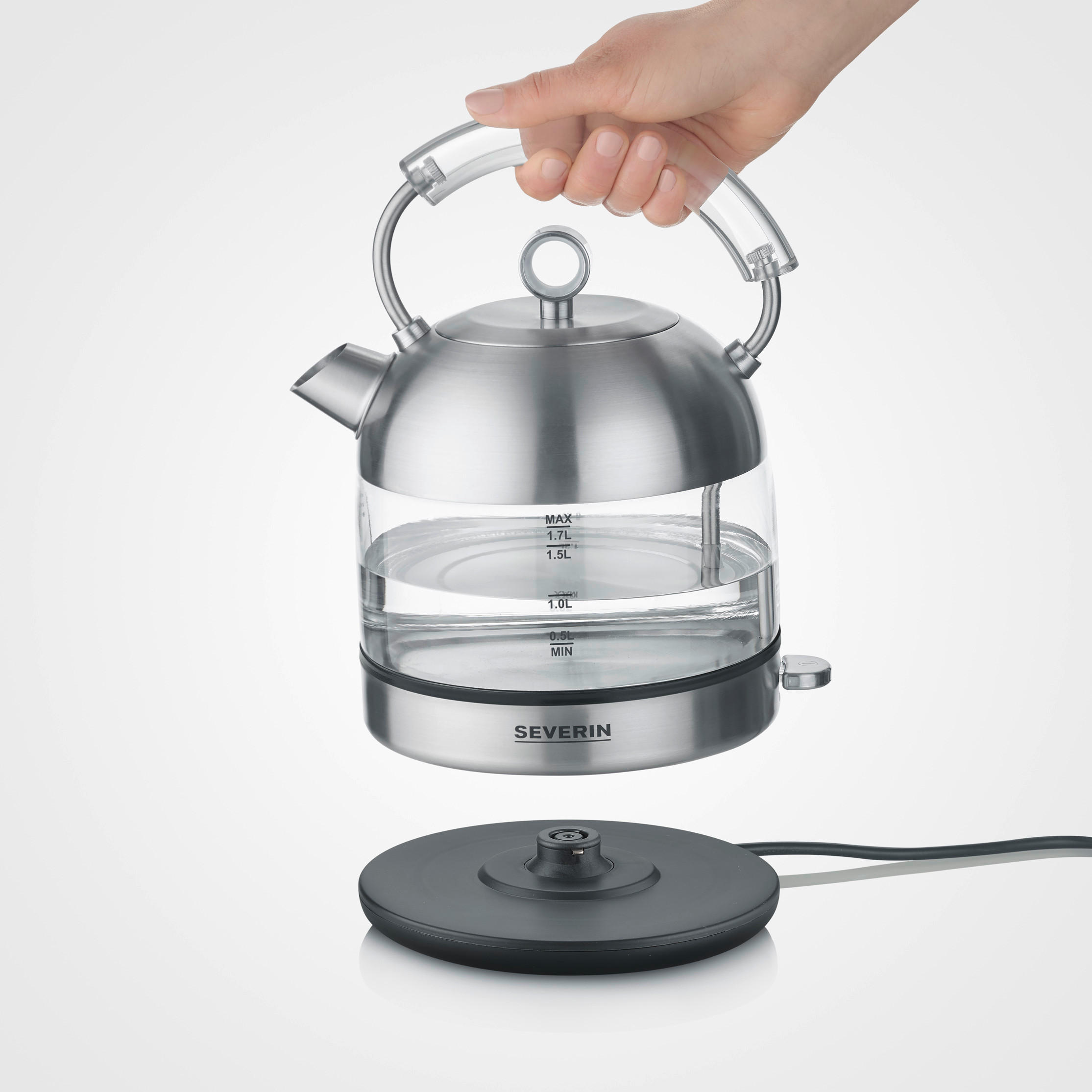 WASSERKOCHER 1,7 L - Edelstahlfarben, Basics, Glas/Metall (22,5/18,5/29,5cm) - Severin