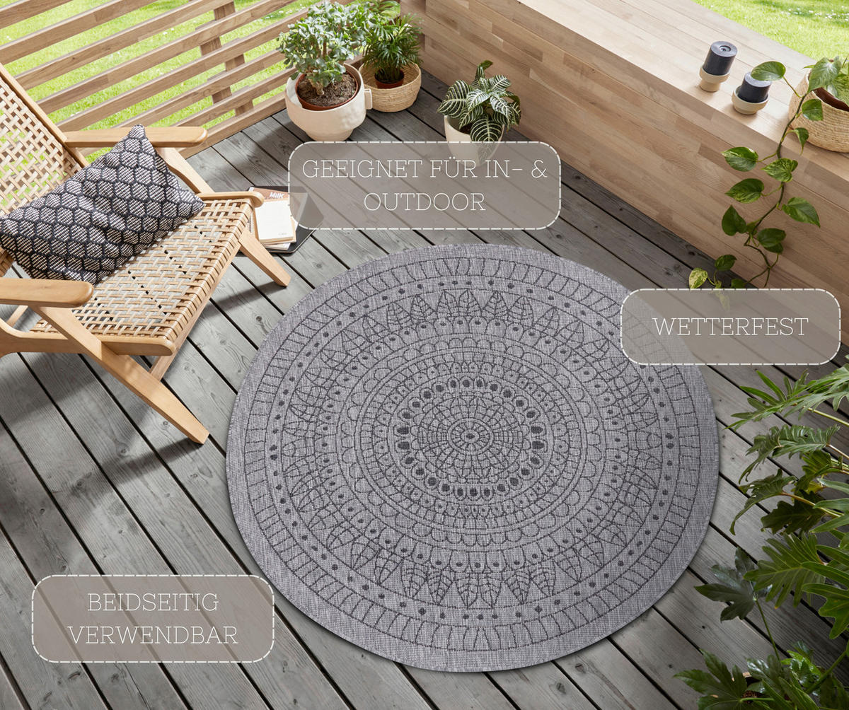 OUTDOORTEPPICH 100 cm Twin Schwarz, Grau  - Schwarz/Grau, Design, Kunststoff (100cm) - Hanse Home