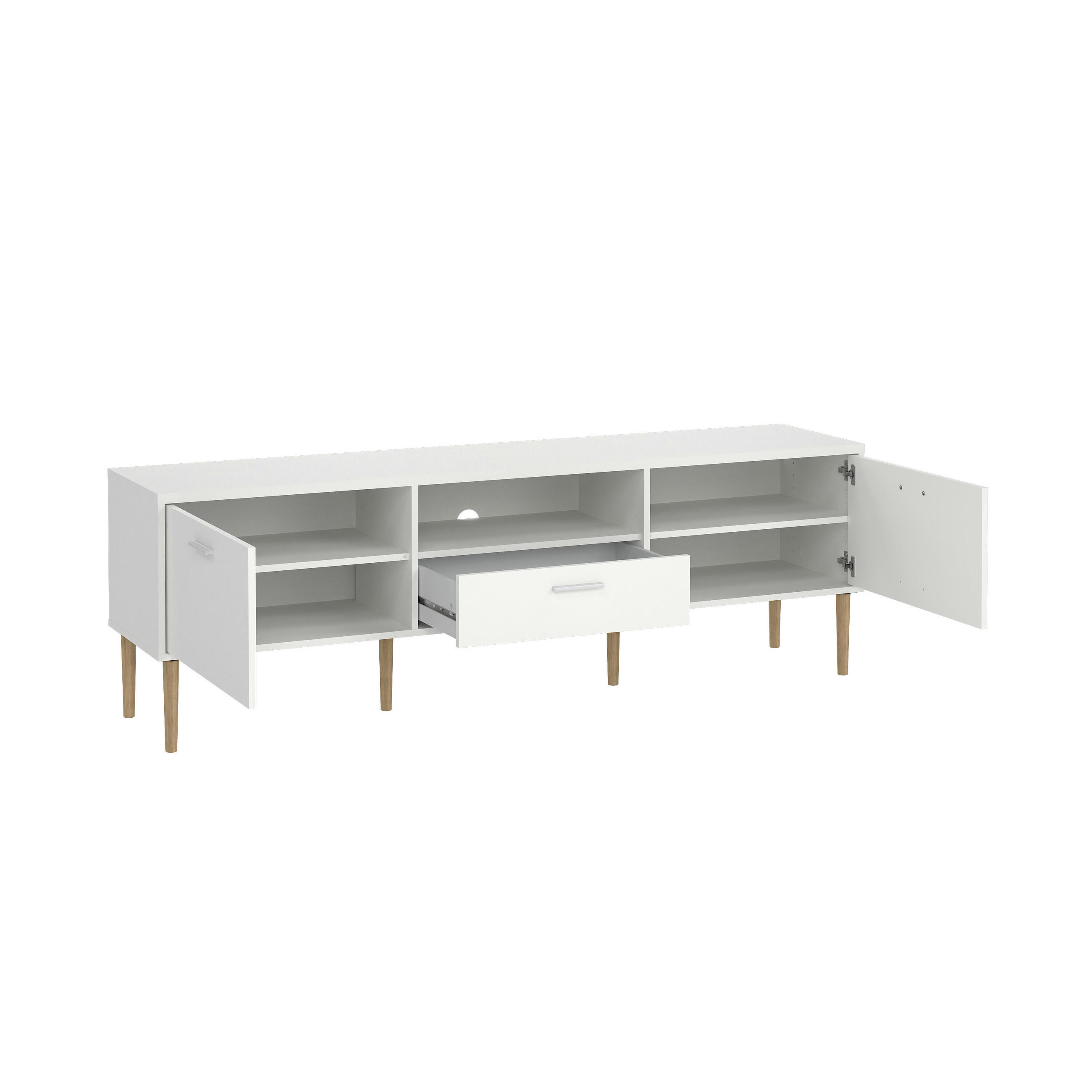 TV-BÄNK i vit, ekfärgad  - vit/ekfärgad, Design, metall/trämaterial (177,2/56,8/38,4cm) - Best Price