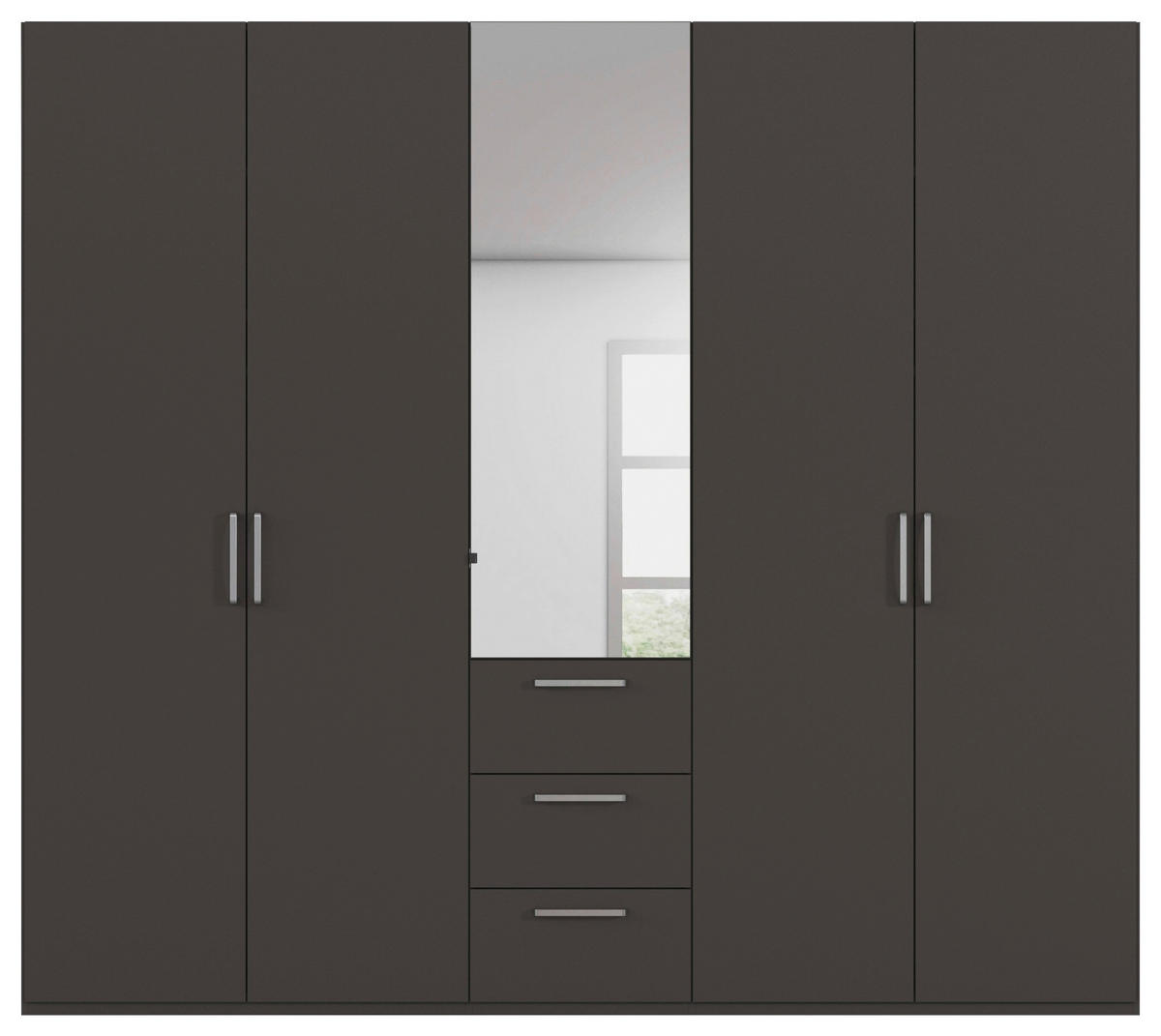 DREHTÜRENSCHRANK 251/235/61 cm,  in Graphitfarben, 5-türig  - Chromfarben/Edelstahlfarben, Basics, Glas/Holzwerkstoff (251/235/61cm) - Novel