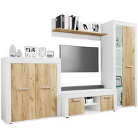 WOHNWAND 4-teilig  in Weiss, Honigeiche 242/159/37 cm  - Honigeiche/Weiss, Design, Glas/Holzwerkstoff (242/159/37cm) - MID.YOU