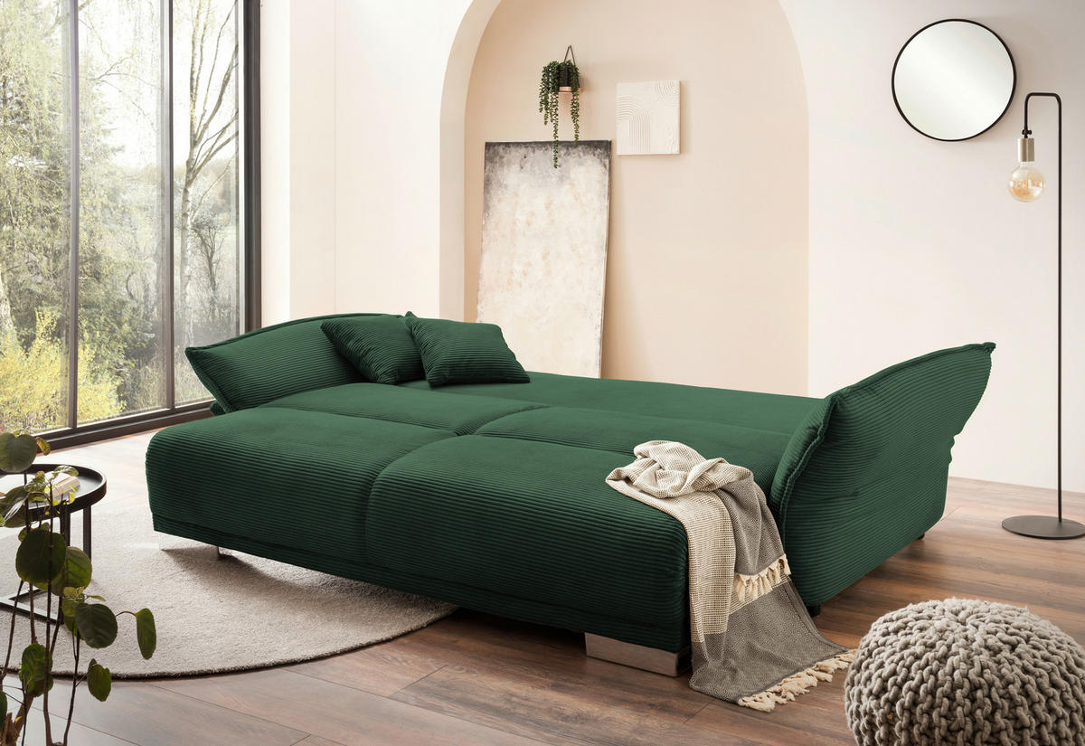 BIGSOFA in Cord Dunkelgrün  - Chromfarben/Dunkelgrün, Modern, Kunststoff/Textil (242/71/90/131cm) - Livetastic