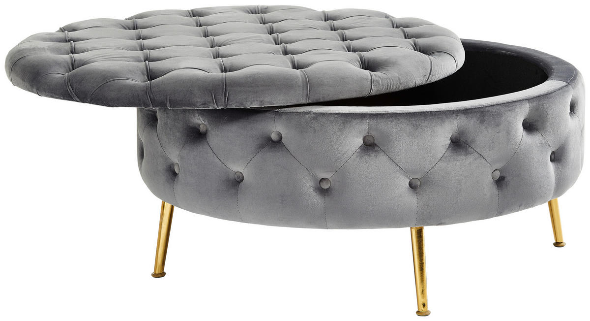 HOCKER in Textil Grau, Goldfarben  - Goldfarben/Grau, Trend, Textil/Metall (90/44/90cm) - Xora