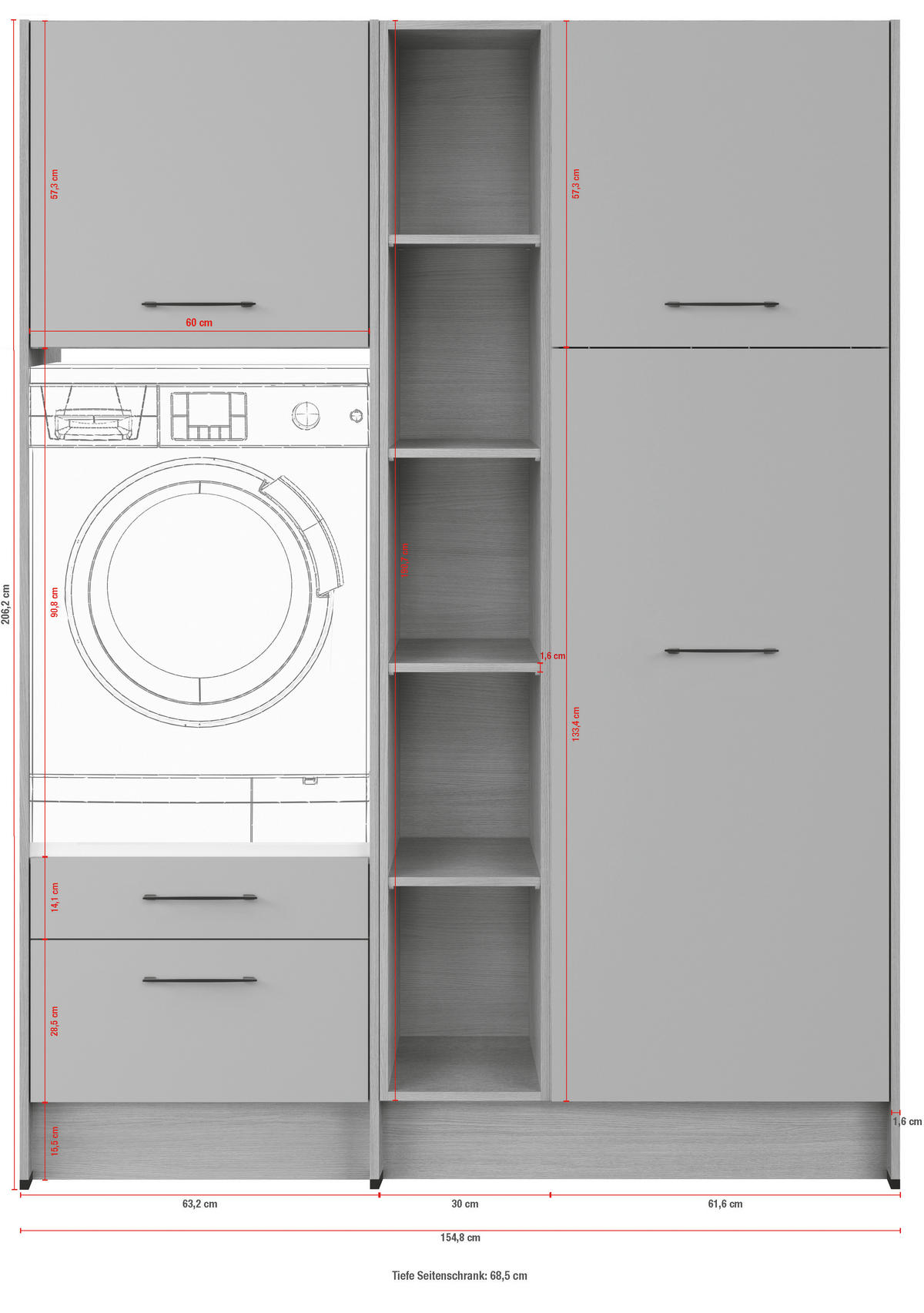 HAUSWIRTSCHAFTSRAUM  in Eichefarben, Salbeigrün  - Eichefarben/Salbeigrün, Basics, Holzwerkstoff (154,8cm) - Impuls