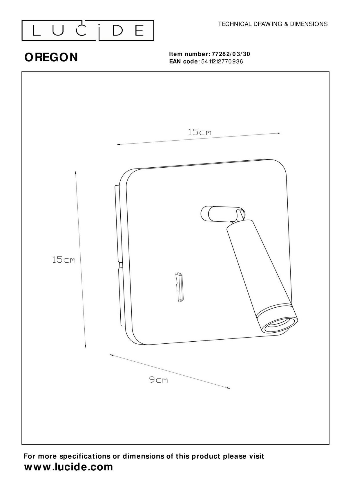 LESELEUCHTE Oregon 15/15/10 cm  - Schwarz/Weiß, Design, Metall (15/15/10cm) - Lucide