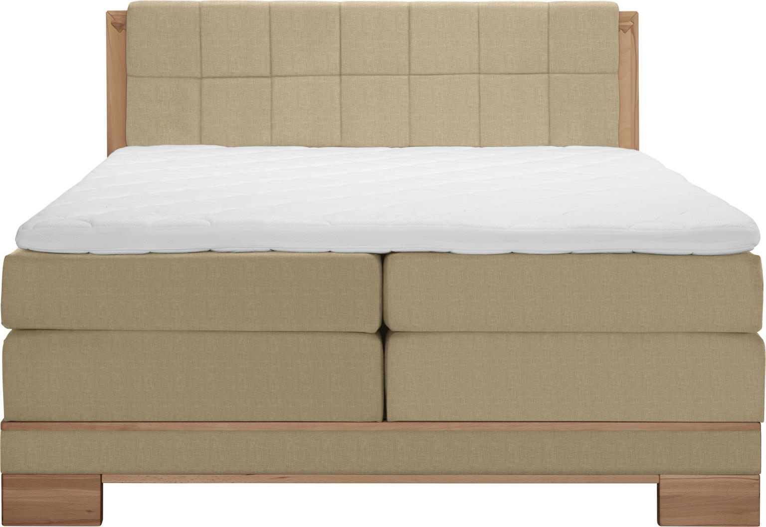BOXSPRINGBETT 180/200 cm in Buchefarben, Hellbraun - Flachgewebe