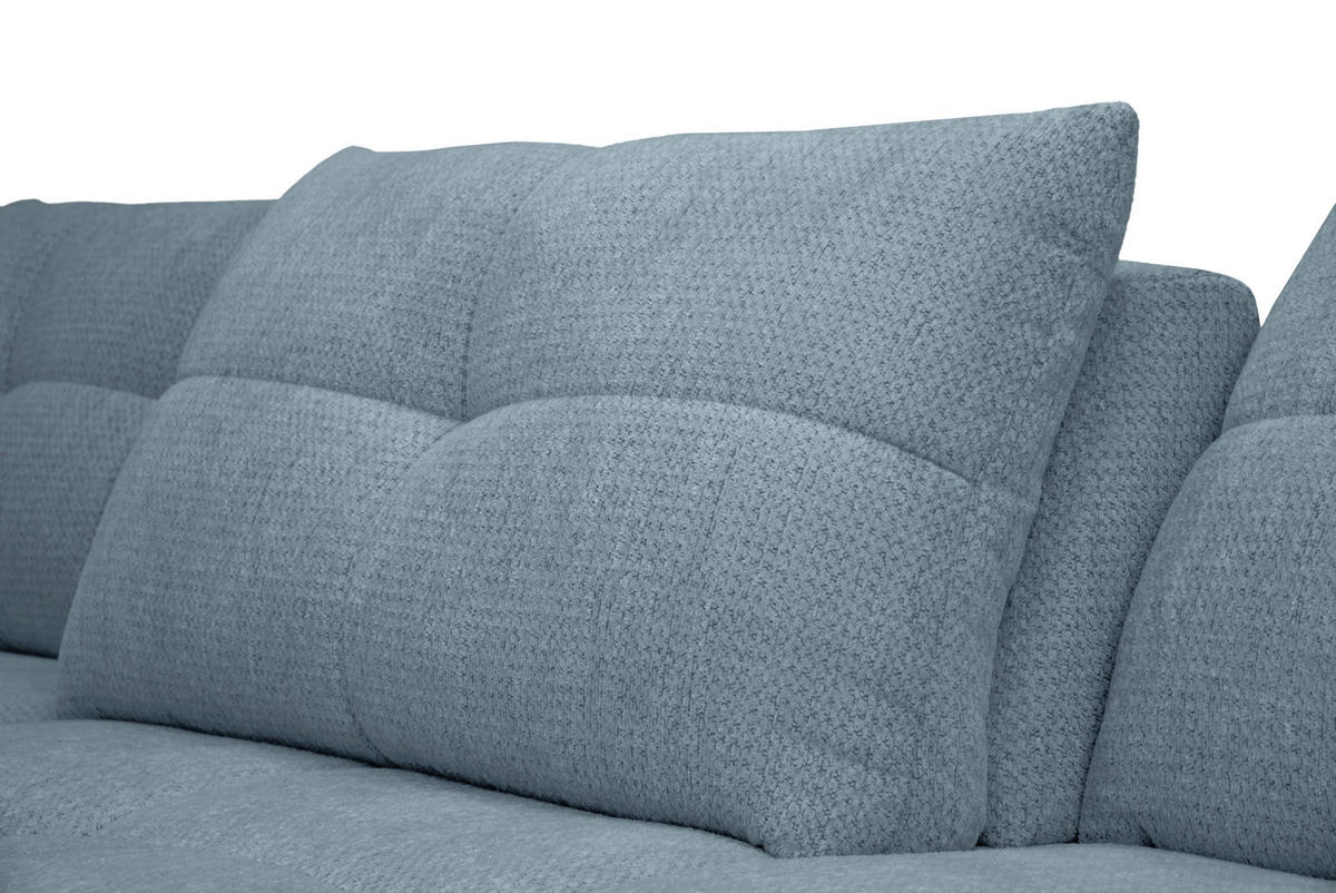 ECKSOFA Blaugrau Chenille Armlehnenkissen, Rücken echt, Sitztiefenverstellung  - Blaugrau/Schwarz, KONVENTIONELL, Textil/Metall (215/313cm) - Hom`in