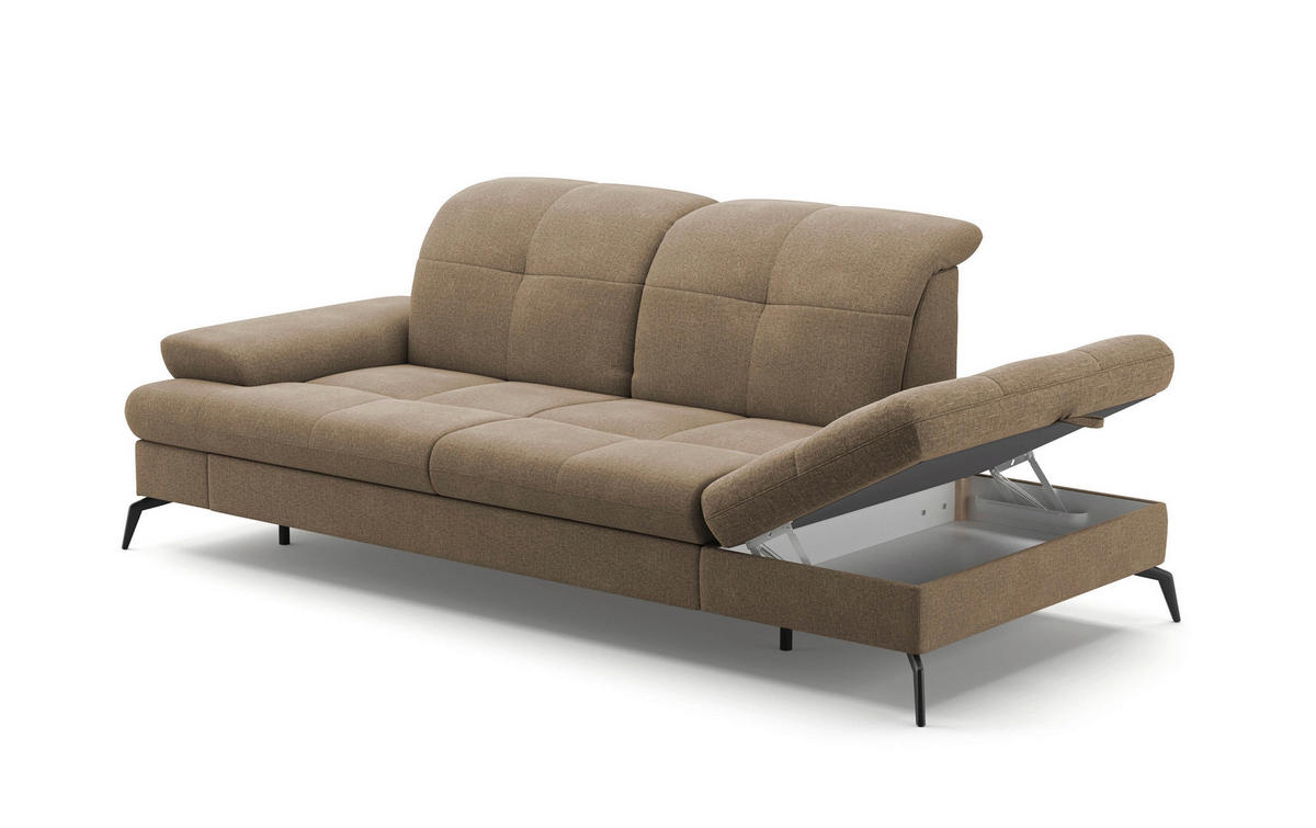 RÉCAMIERE in Flachgewebe Hellbraun  - Hellbraun/Schwarz, Konventionell, Textil/Metall (231/90/122cm) - Sit & More