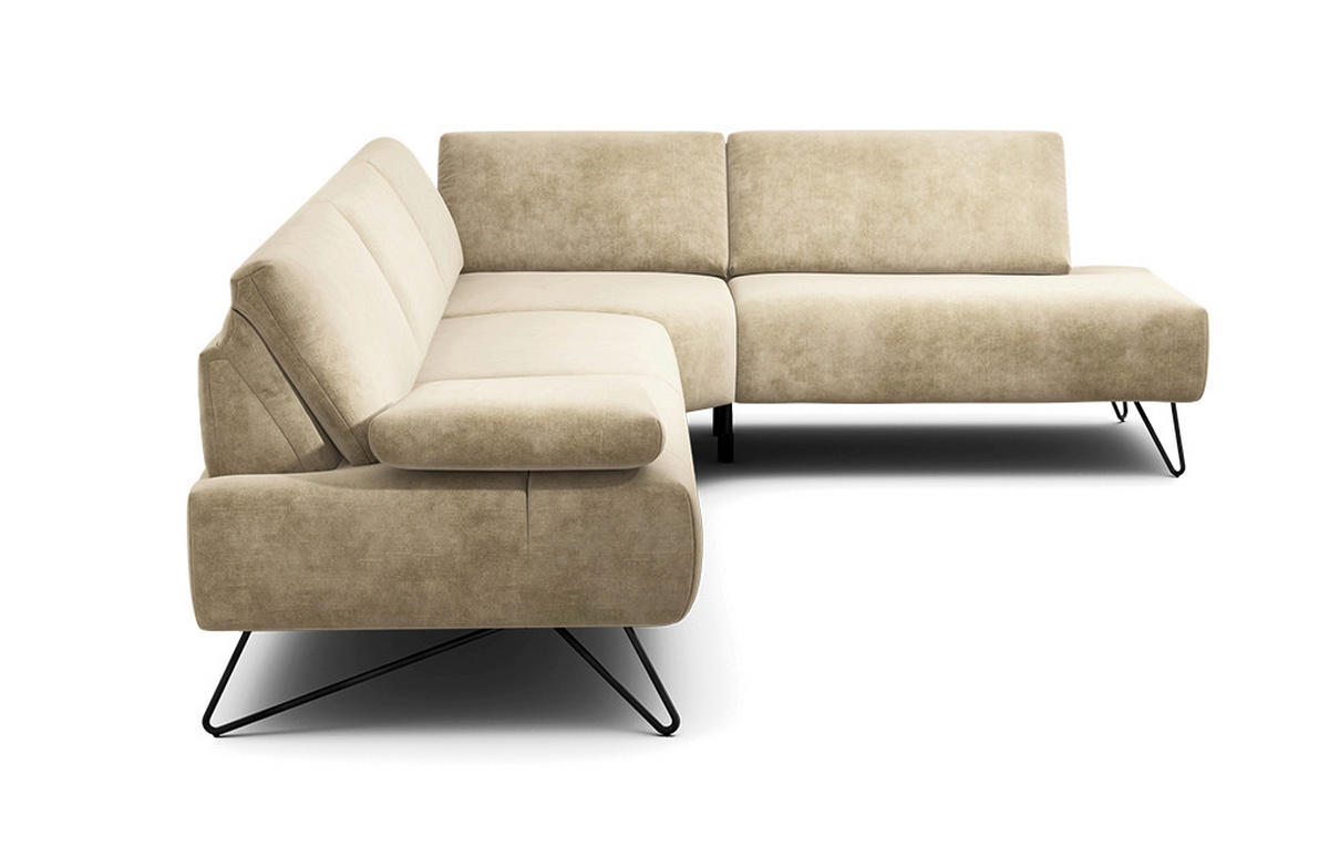 ECKSOFA Cosy Naturfarben Samt  - Schwarz/Naturfarben, Design, Textil/Metall (288-303/213cm) - SENSOO