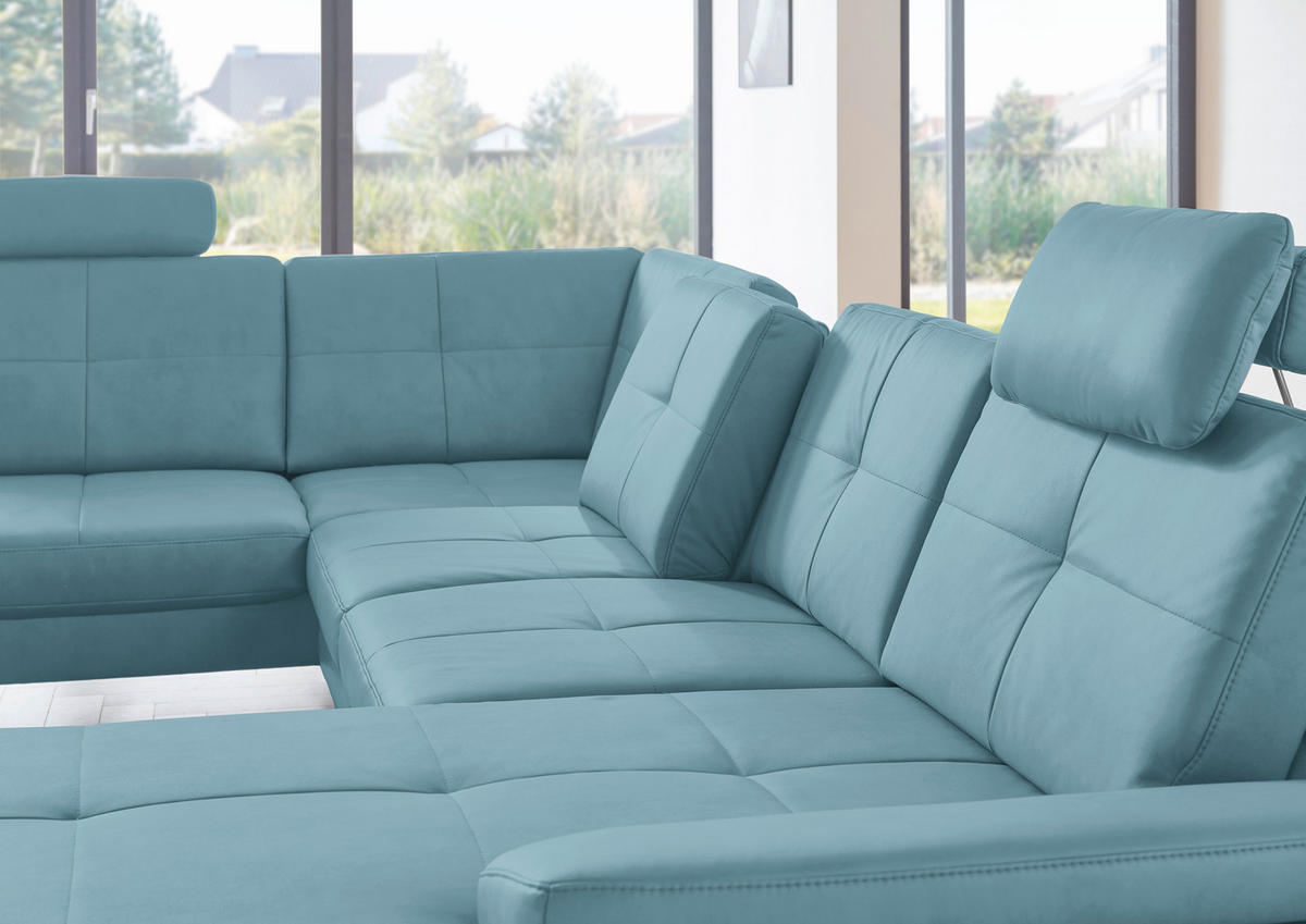 WOHNLANDSCHAFT in Lederlook, Mikrofaser Blau  - Blau/Schwarz, Design, Textil/Metall (220/345cm) - Beldomo System