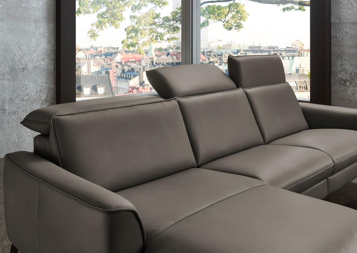 ECKSOFA in Echtleder Grau  - Schwarz/Grau, Natur, Leder/Metall (168/281cm) - Valdera