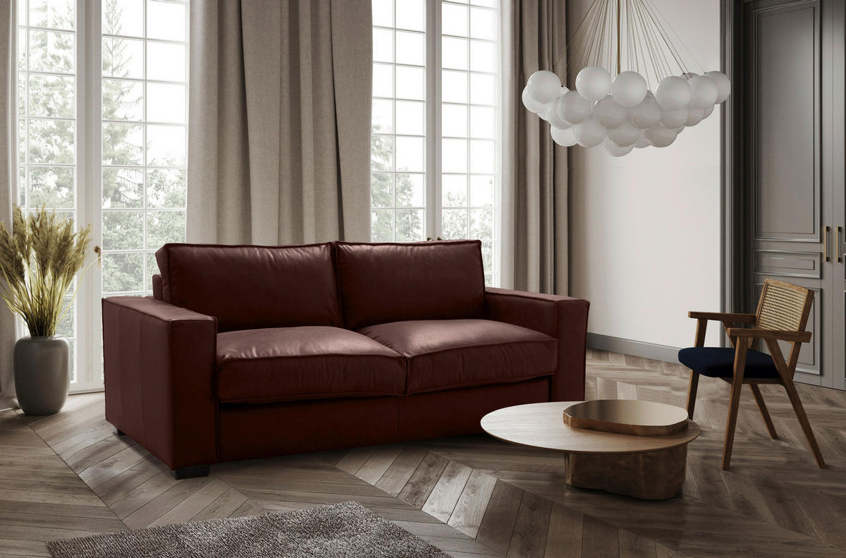 SCHLAFSOFA in Echtleder Braun  - Dunkelbraun/Braun, Design, Leder/Holz (203/85/99cm) - MID.YOU