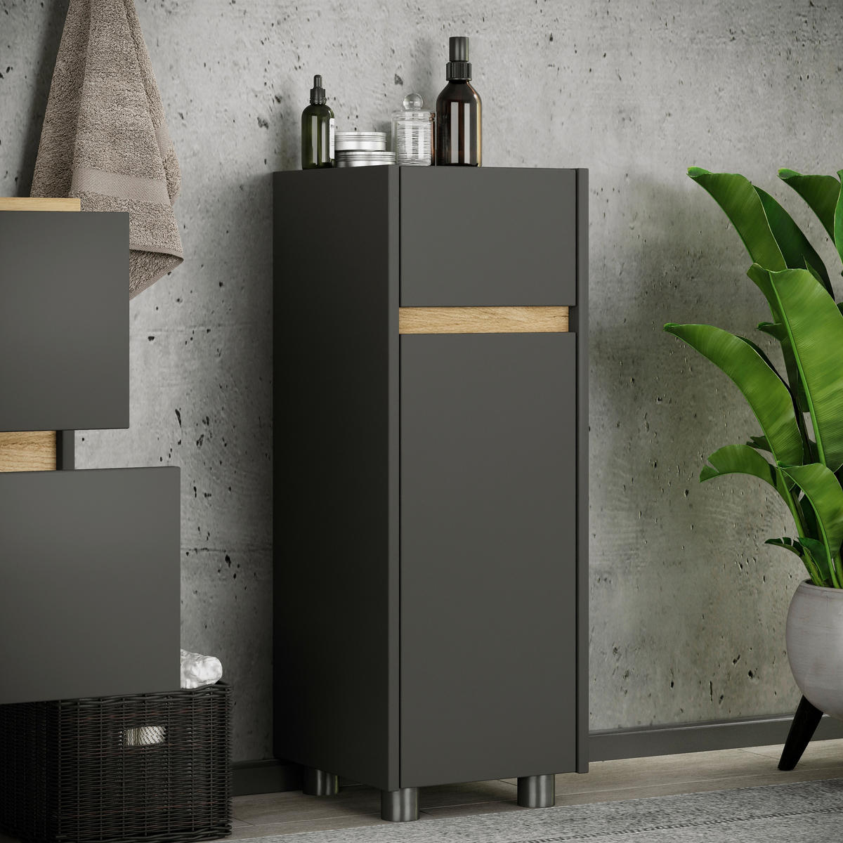 MIDISCHRANK 30/85/33 cm  - Honigeiche/Anthrazit, Trend, Holzwerkstoff/Kunststoff (30/85/33cm) - MID.YOU