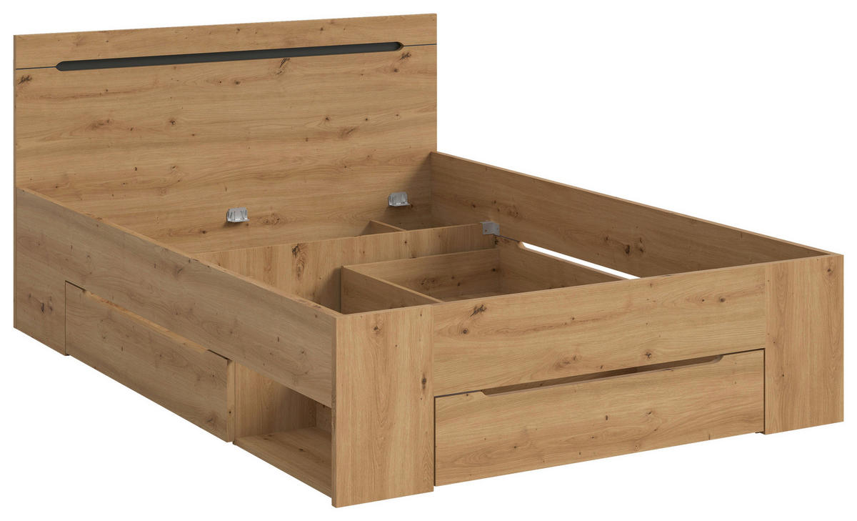 BETT 140/200 cm  in Grau, Eiche Artisan  - Eiche Artisan/Grau, MODERN, Holzwerkstoff (140/200cm) - MID.YOU