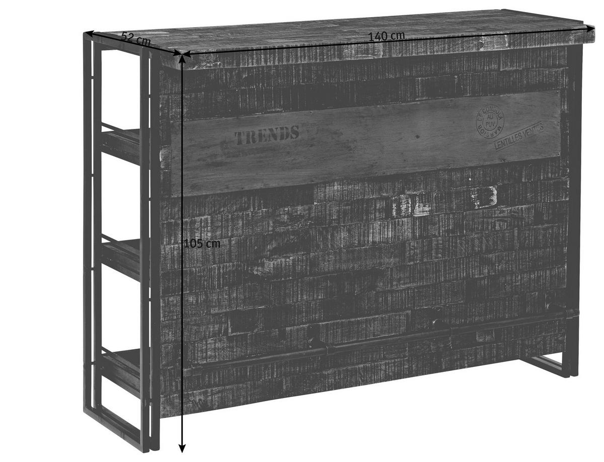 BAR in Braun, Schwarz  - Schwarz/Braun, Design, Holz/Metall (140/105/52cm)