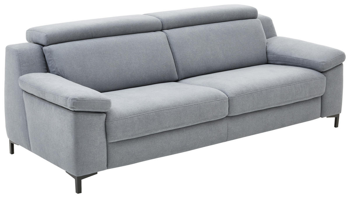 3-SITZER-SOFA in Chenille Pastellblau  - Pastellblau/Schwarz, Design, Textil/Metall (218/104/104cm) - Valdera