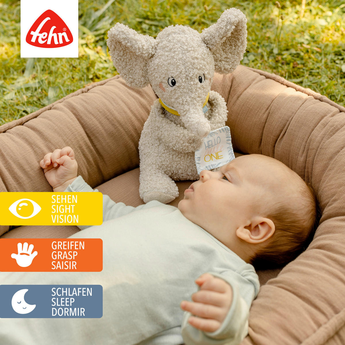 KUSCHELTIER Elefant Erik  - Hellgrau, Basics, Textil (24/19/12,4cm) - Fehn
