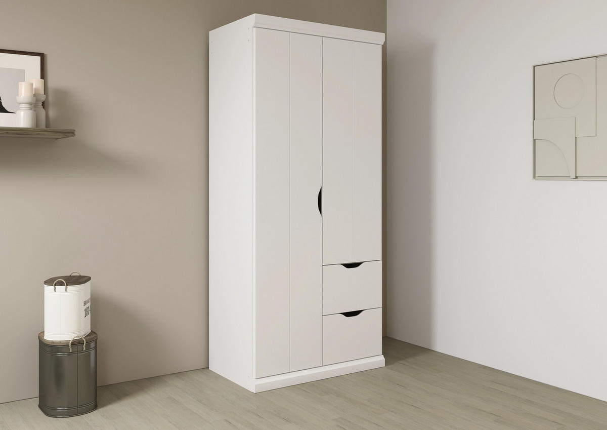 KLEIDERSCHRANK 91/203/56 cm 2-türig Weiß  - Weiß, Basics, Holzwerkstoff (91/203/56cm) - Boxxx