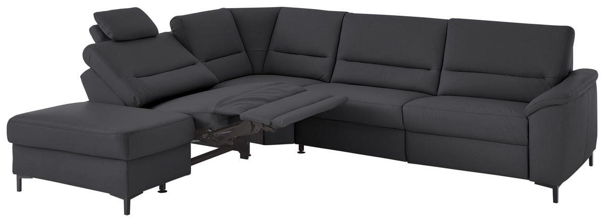 ECKSOFA Echtleder Anthrazit  - Anthrazit/Schwarz, Konventionell, Leder/Metall (249/290cm) - Beldomo Premium