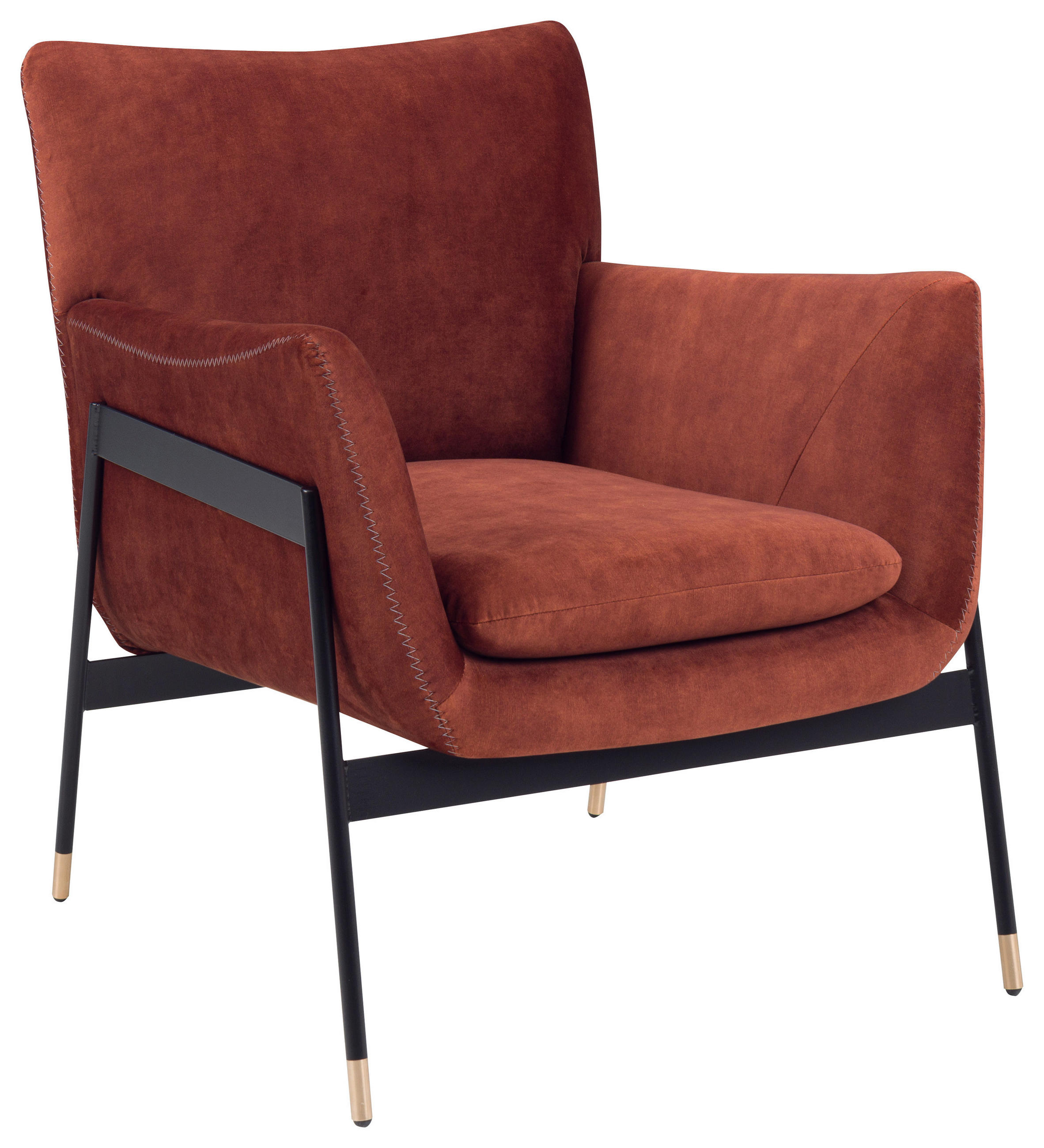 SESSEL Samt Rostfarben    - Rostfarben/Schwarz, Design, Textil/Metall (69/85/78cm) - Landscape