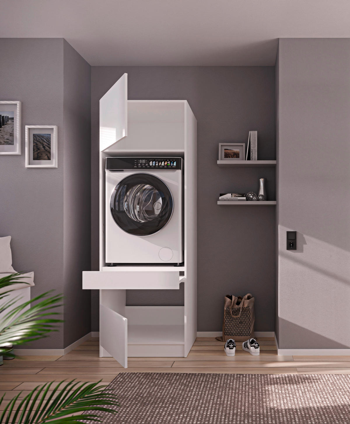 WASCHMASCHINENSCHRANK  68/200/68 cm  - Schwarz/Weiß, Design, Holzwerkstoff/Metall (68/200/68cm) - Milino