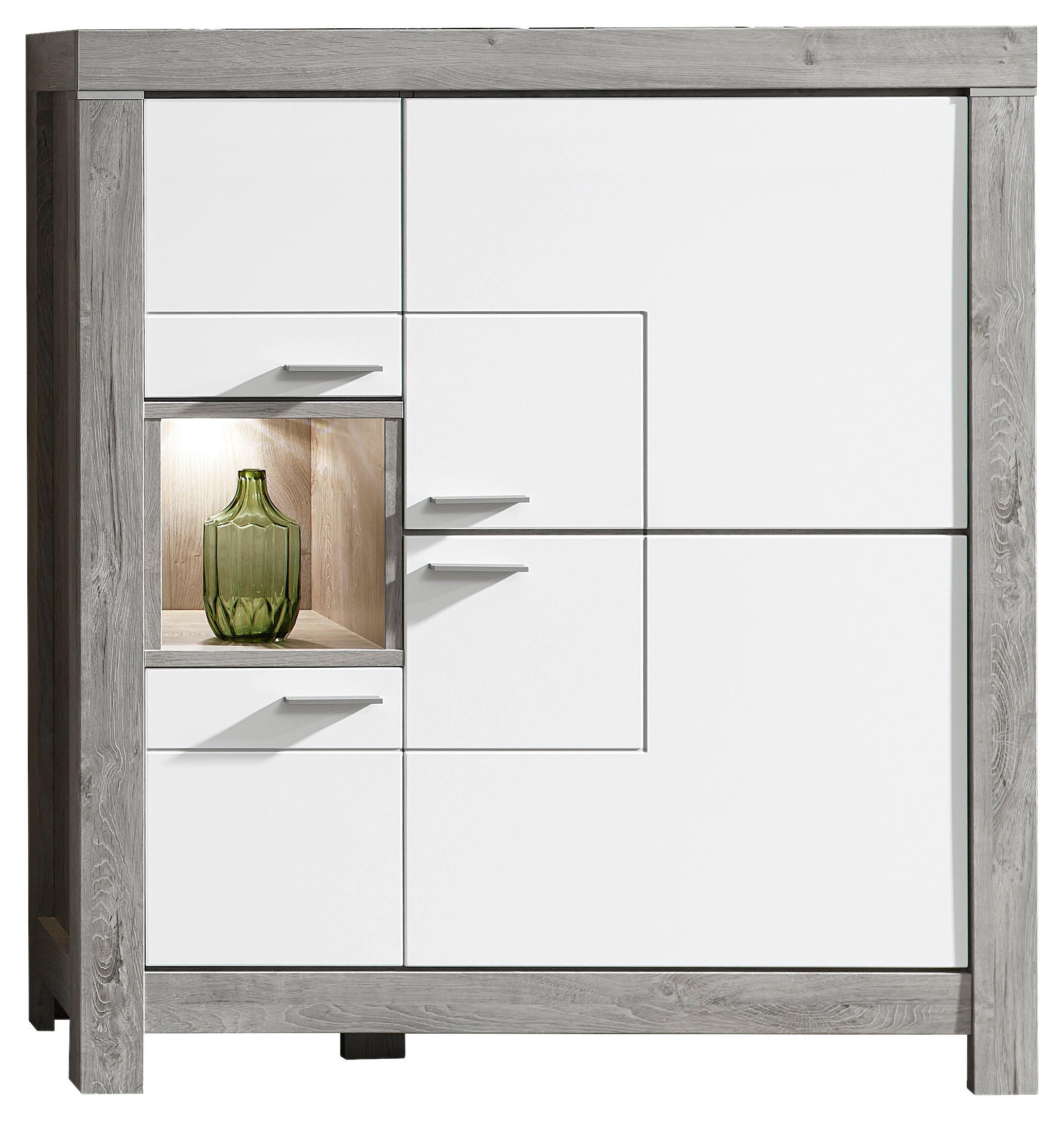 HIGHBOARD Weiß, Eichefarben - Eichefarben/Silberfarben, LIFESTYLE, Holzwerkstoff (118/140/42cm) - Landscape