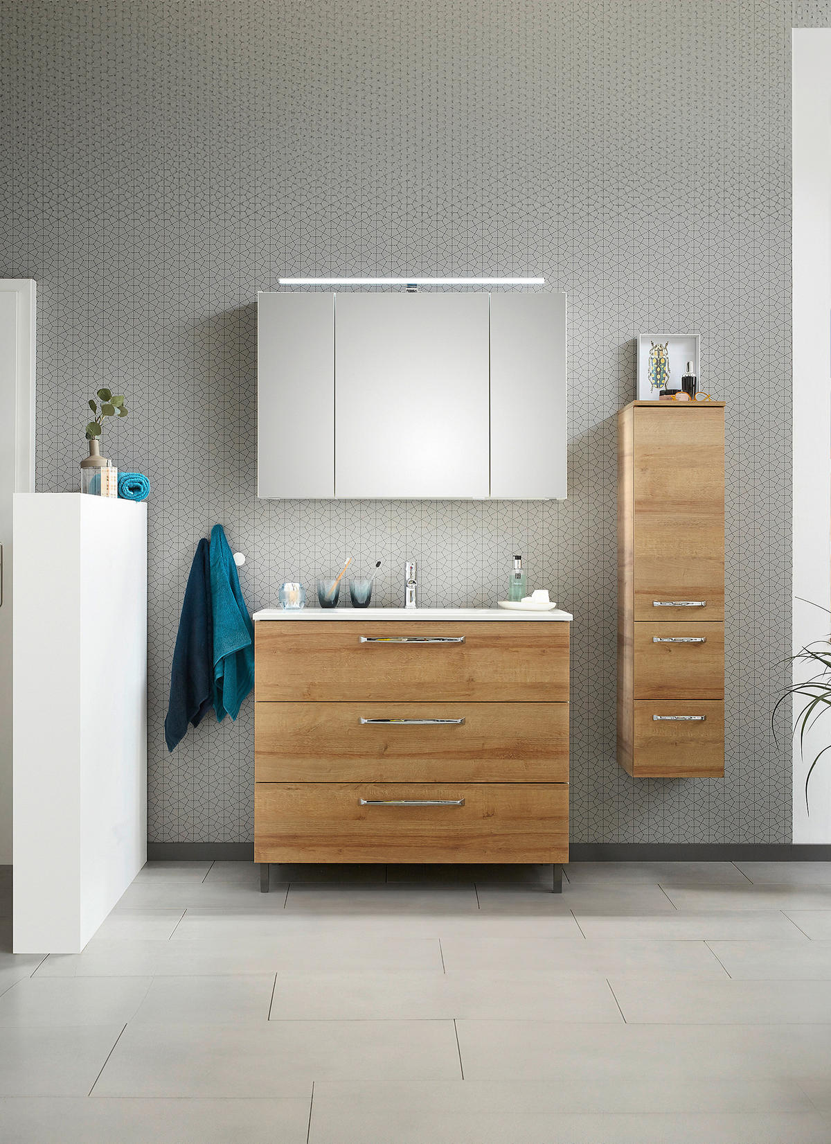 SPODNÍ UMYVADLOVÁ SKŘÍŇKA, barvy dubu - šedá/barvy dubu, Konvenční, kov/kompozitní dřevo (100/77/43cm) - Xora