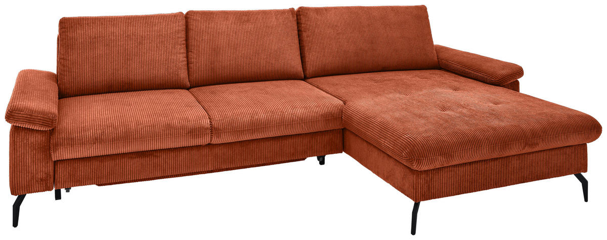 ECKSOFA in Cord, Velours Terracotta  - Terracotta/Schwarz, MODERN, Textil/Metall (180/302cm) - Venda