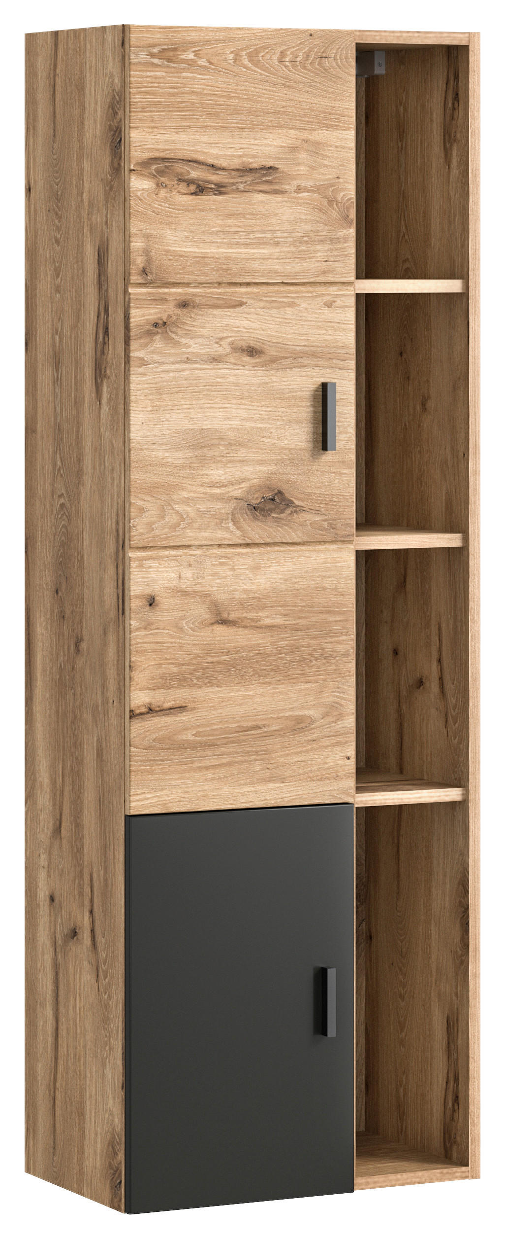 SREDNJE VISOKA OMARA 48/144/35 cm  - siva/barve hrasta, Moderno, kovina/leseni material (48/144/35cm) - MID.YOU