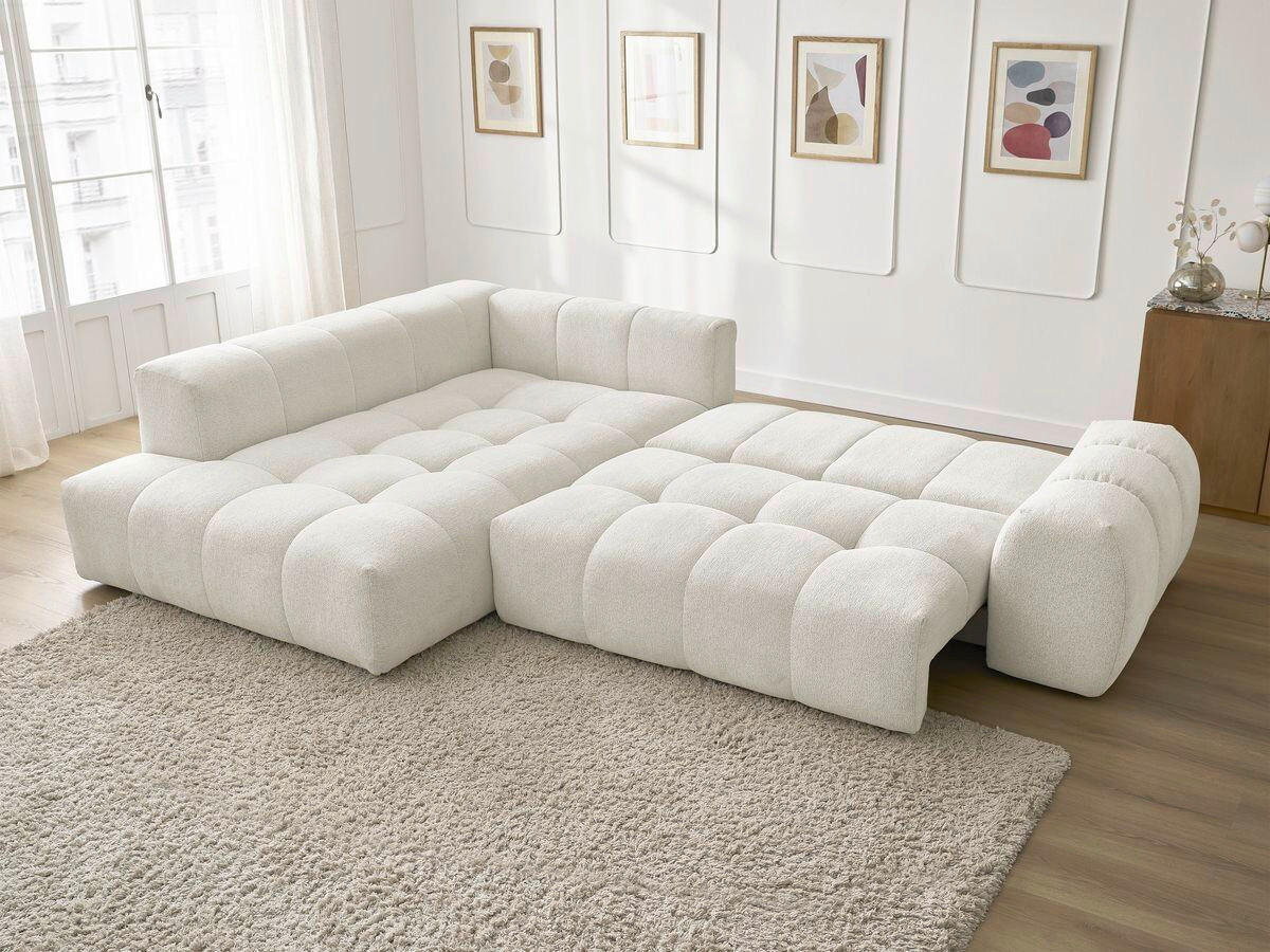 ECKSCHLAFSOFA EVEREST  mit Rücken echt, Armteil links, Armteil rechts Flachgewebe Weiß  - Schwarz/Weiß, MODERN, Kunststoff/Textil (320/212cm)