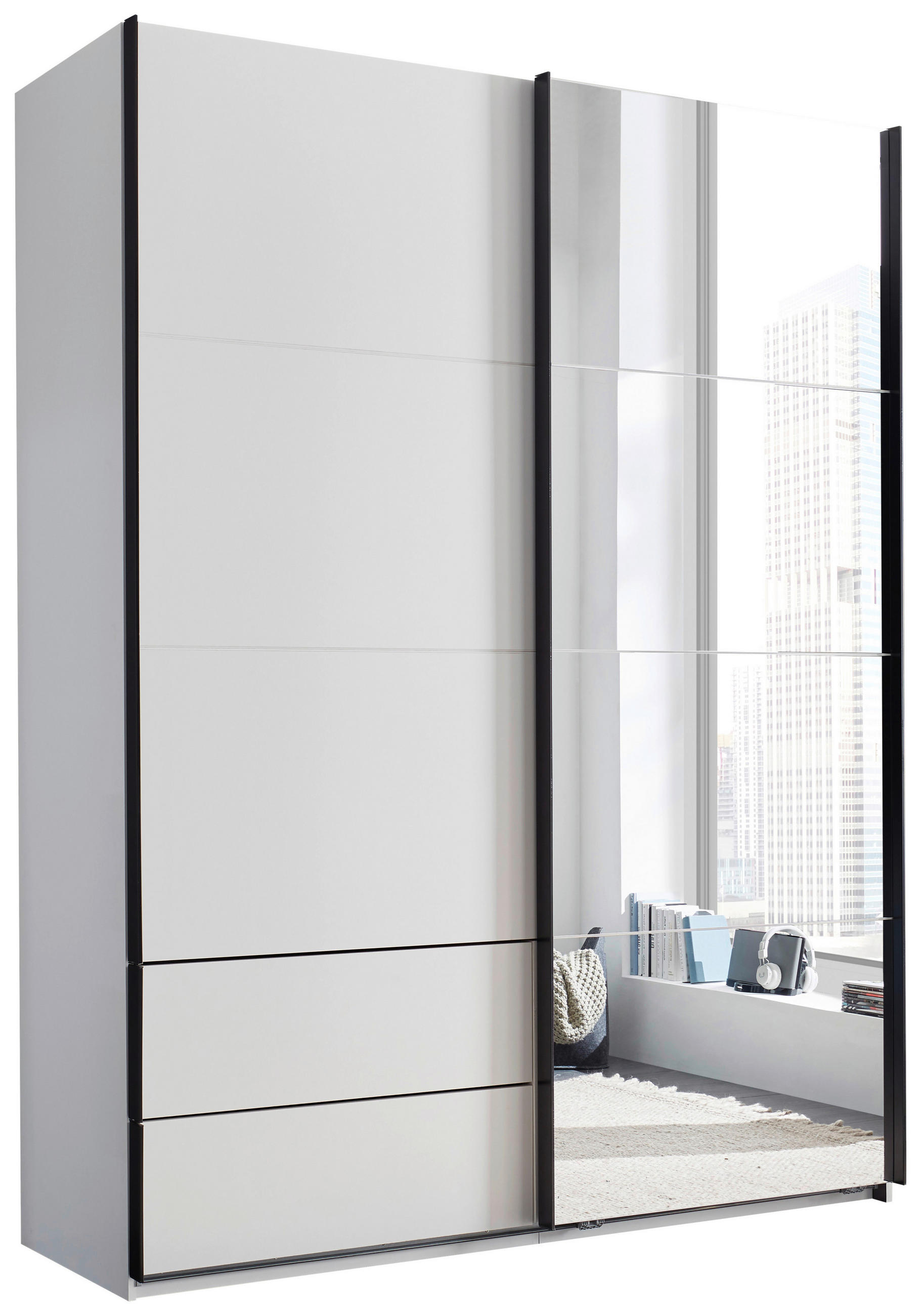 SCHWEBETÜRENSCHRANK 170/225,5/60 cm 2-türig Schwarz, Weiß  - Schwarz/Weiß, KONVENTIONELL, Glas/Holzwerkstoff (170/225,5/60cm) - Xora