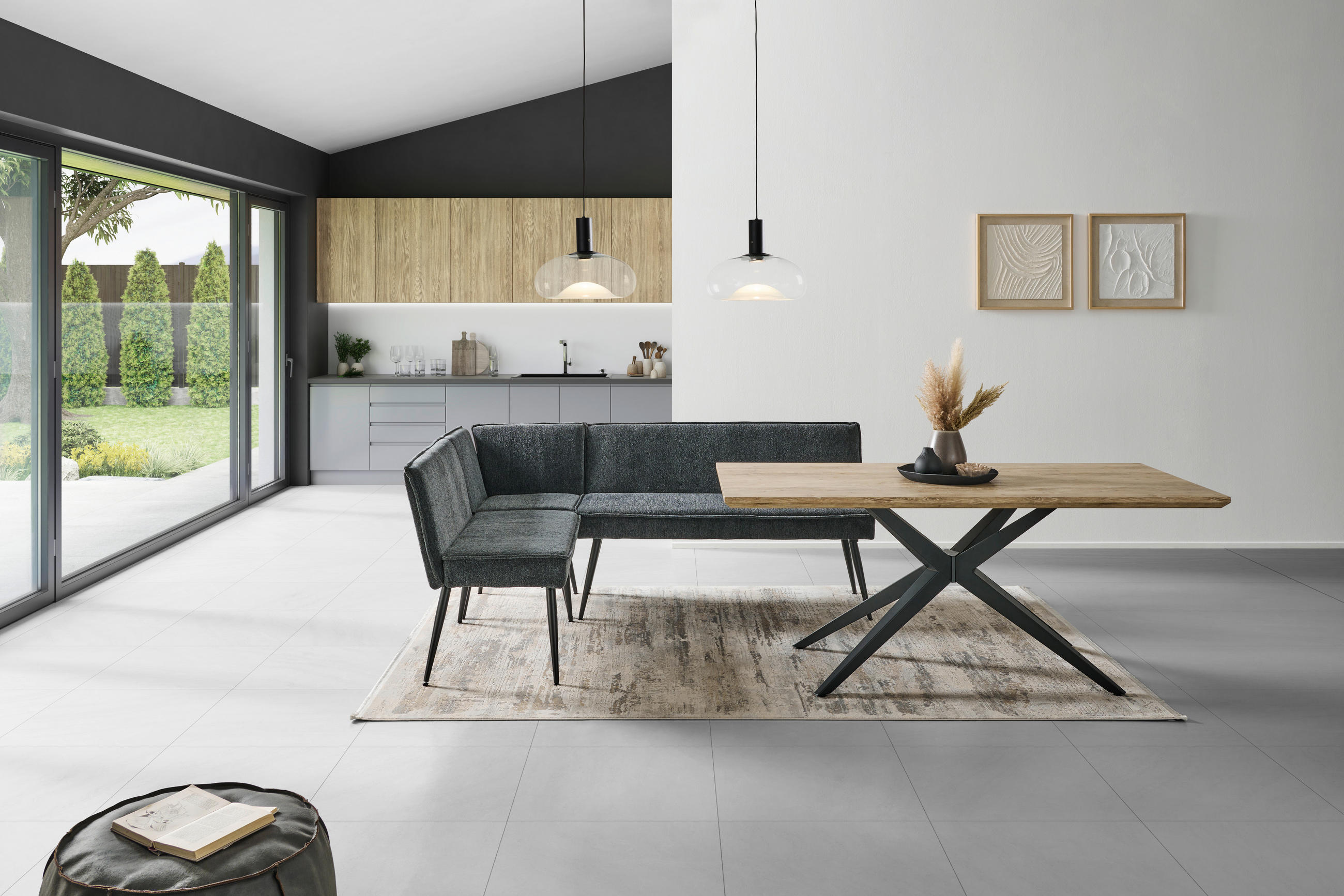 Thumbnail - Mid.you Eckbank, Grau, Metall, Textil, 5-Sitzer, seitenverkehrt montierbar, 195x157 cm, Esszimmer, Bänke, Eckbänke